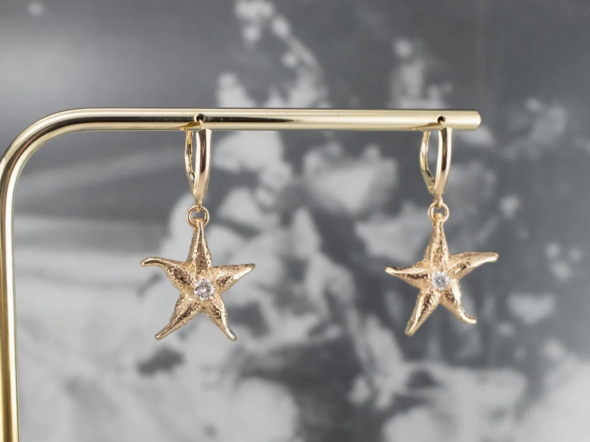 Textured Diamond Starfish Drop Earrings