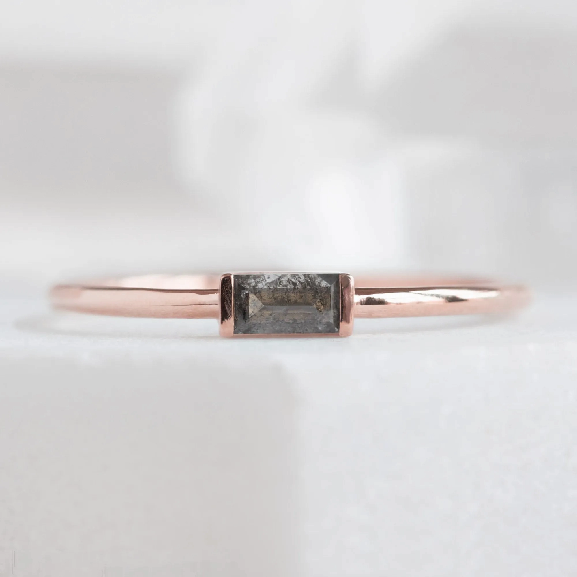 The Baguette Salt and Pepper Diamond Line Ring | Yellow, Rose or White Gold