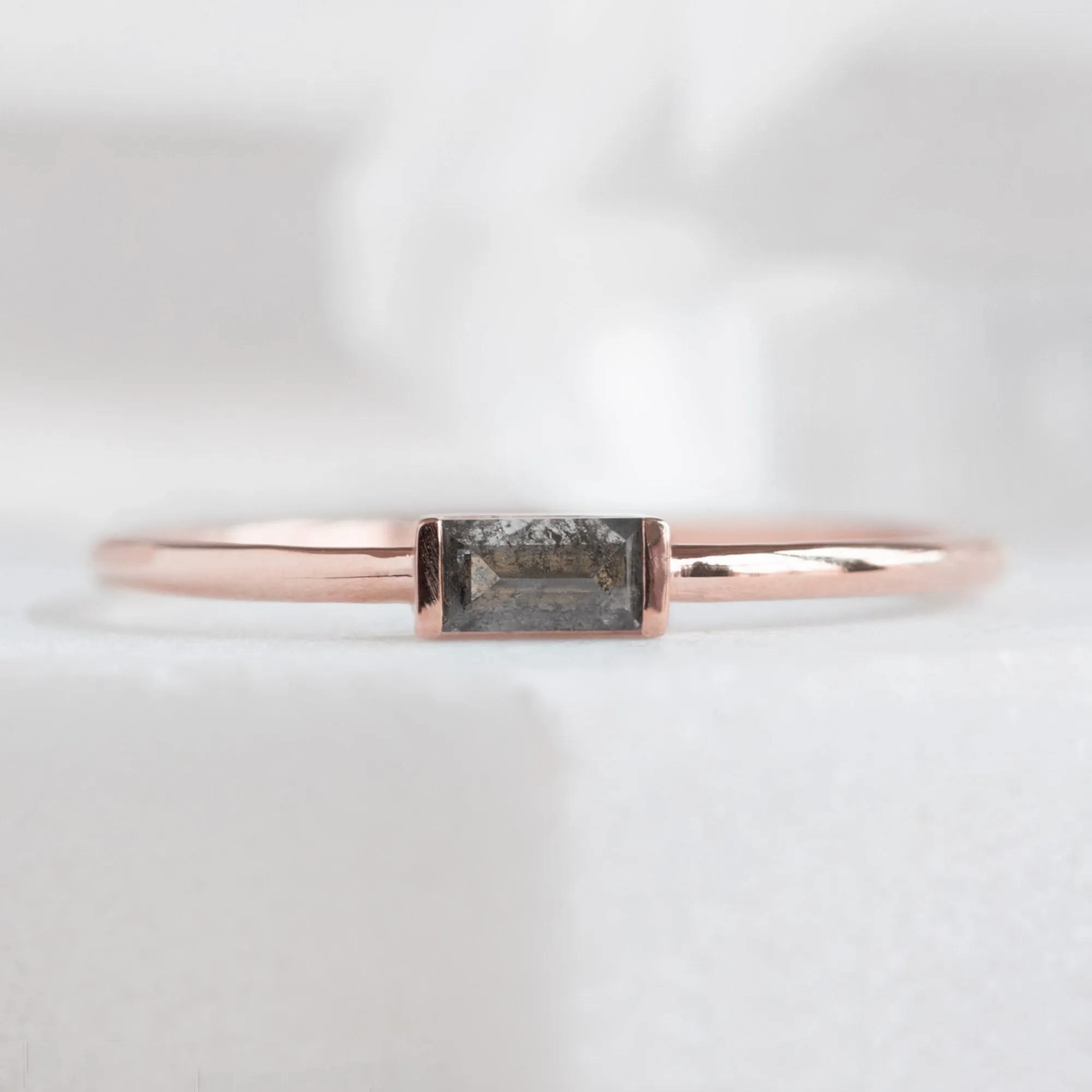 The Baguette Salt and Pepper Diamond Line Ring | Yellow, Rose or White Gold