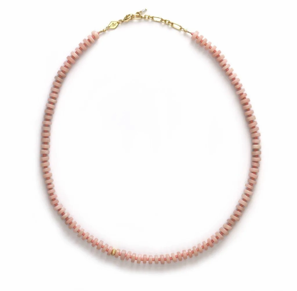 The Big Pink Gold Plated Necklace w. Opal &amp; Beads