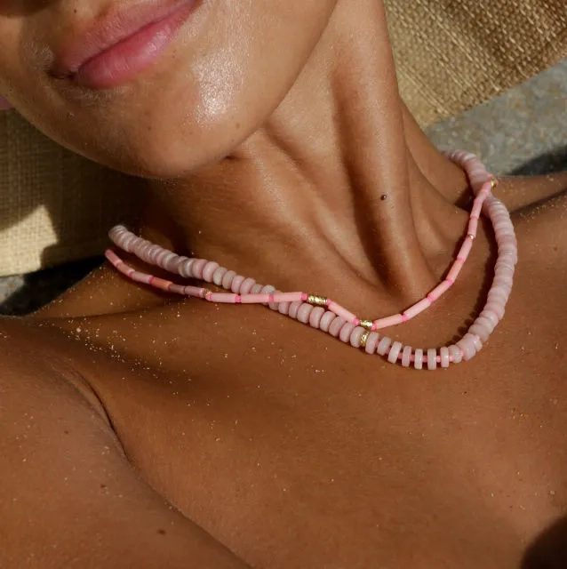 The Big Pink Gold Plated Necklace w. Opal &amp; Beads