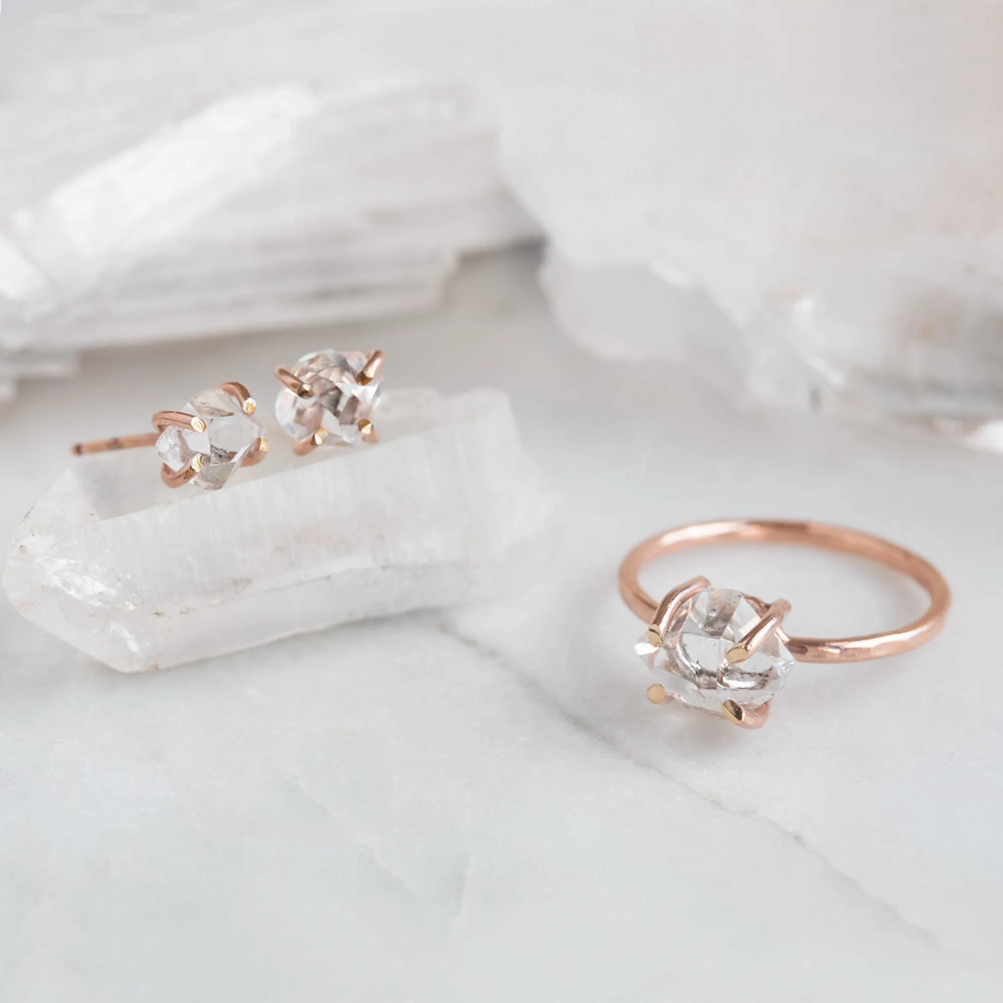 The Herkimer Diamond Ring | Yellow, Rose or Sterling Silver
