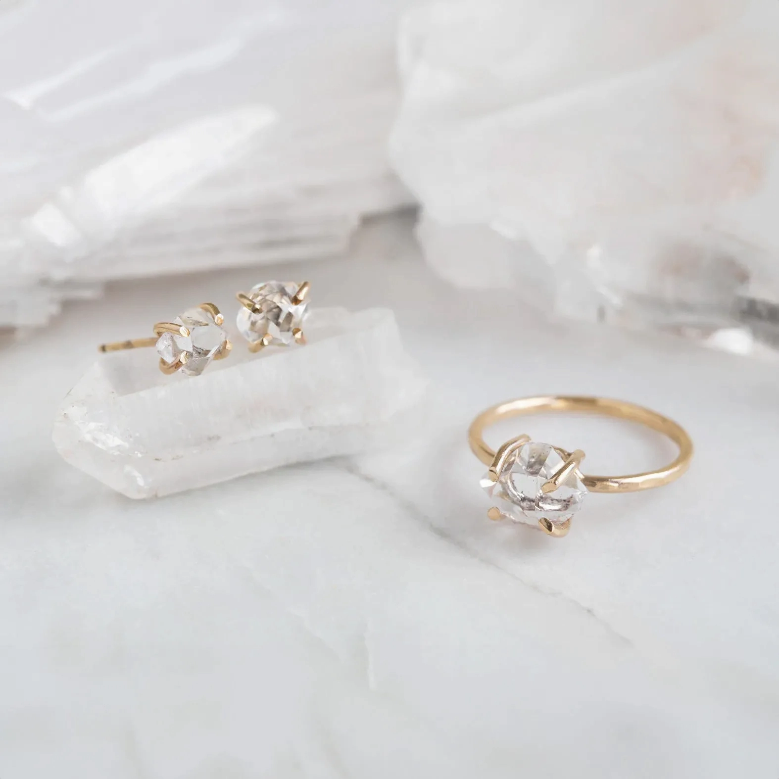 The Herkimer Diamond Ring | Yellow, Rose or Sterling Silver