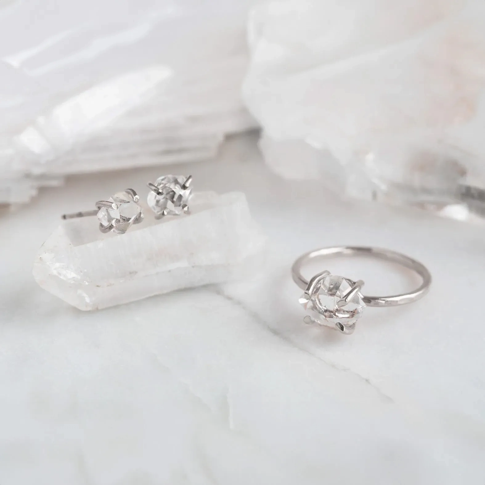 The Herkimer Diamond Ring | Yellow, Rose or Sterling Silver