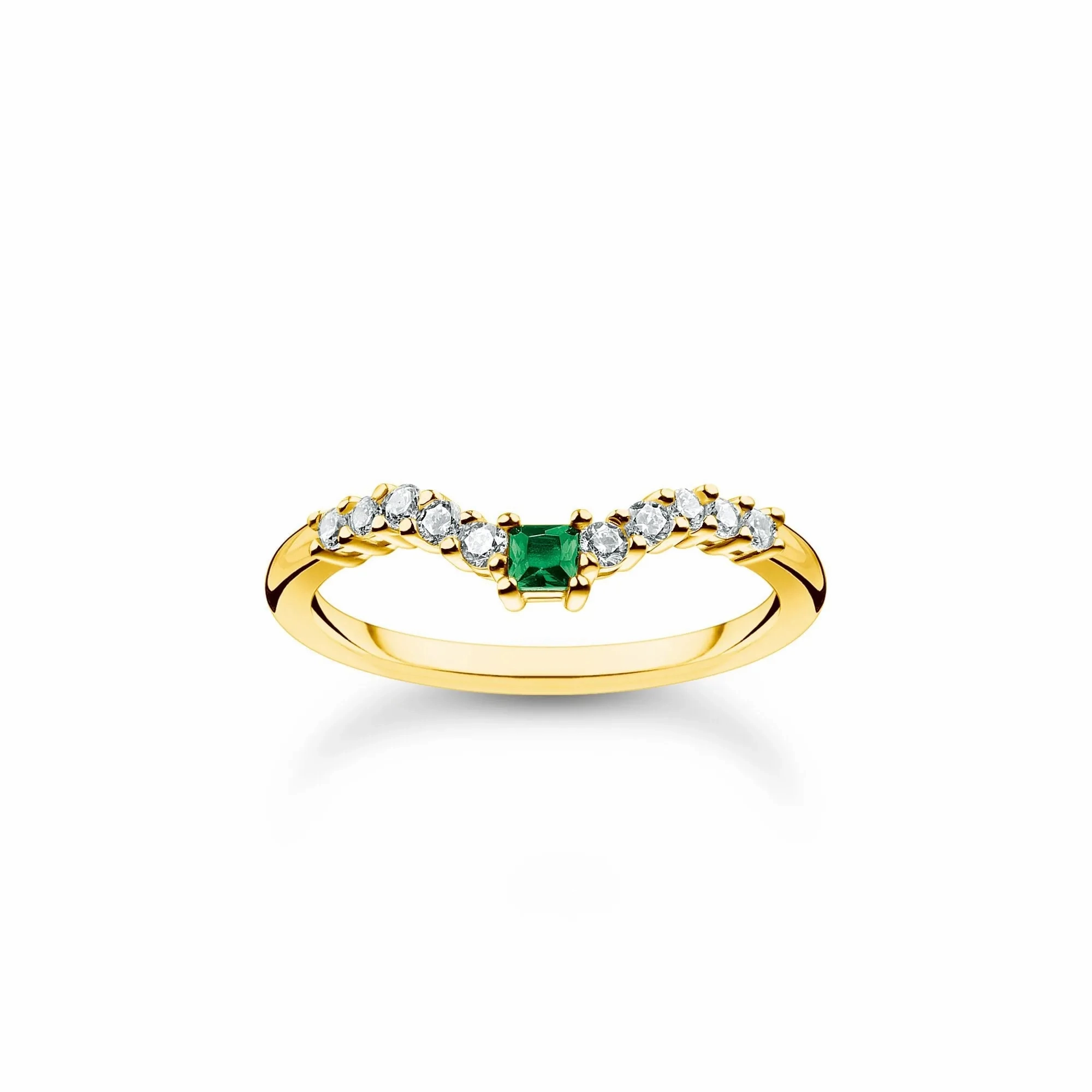 Thomas Sabo Charm Club Gold Plated Sterling Silver Green White Stone Ring D