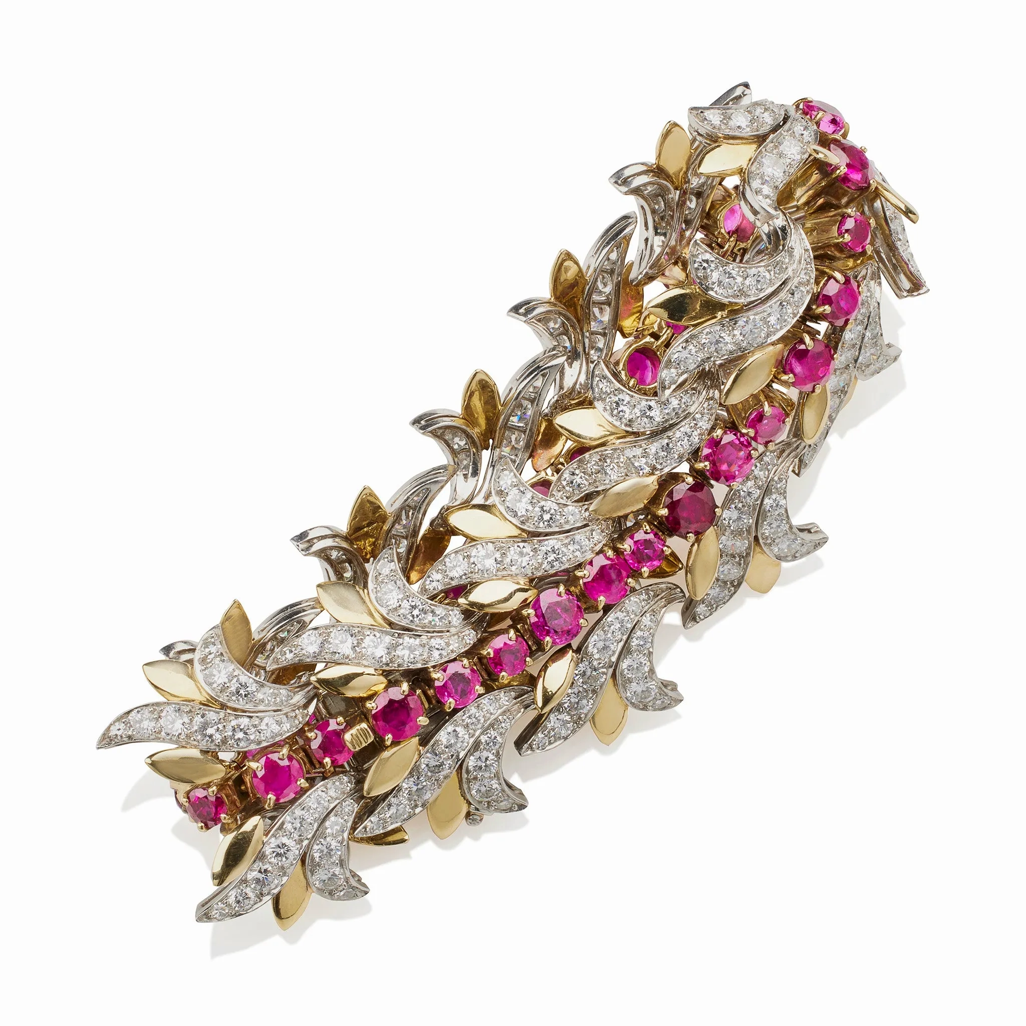 Tiffany &amp; Co. Burmese Ruby and Diamond Leaf Bracelet