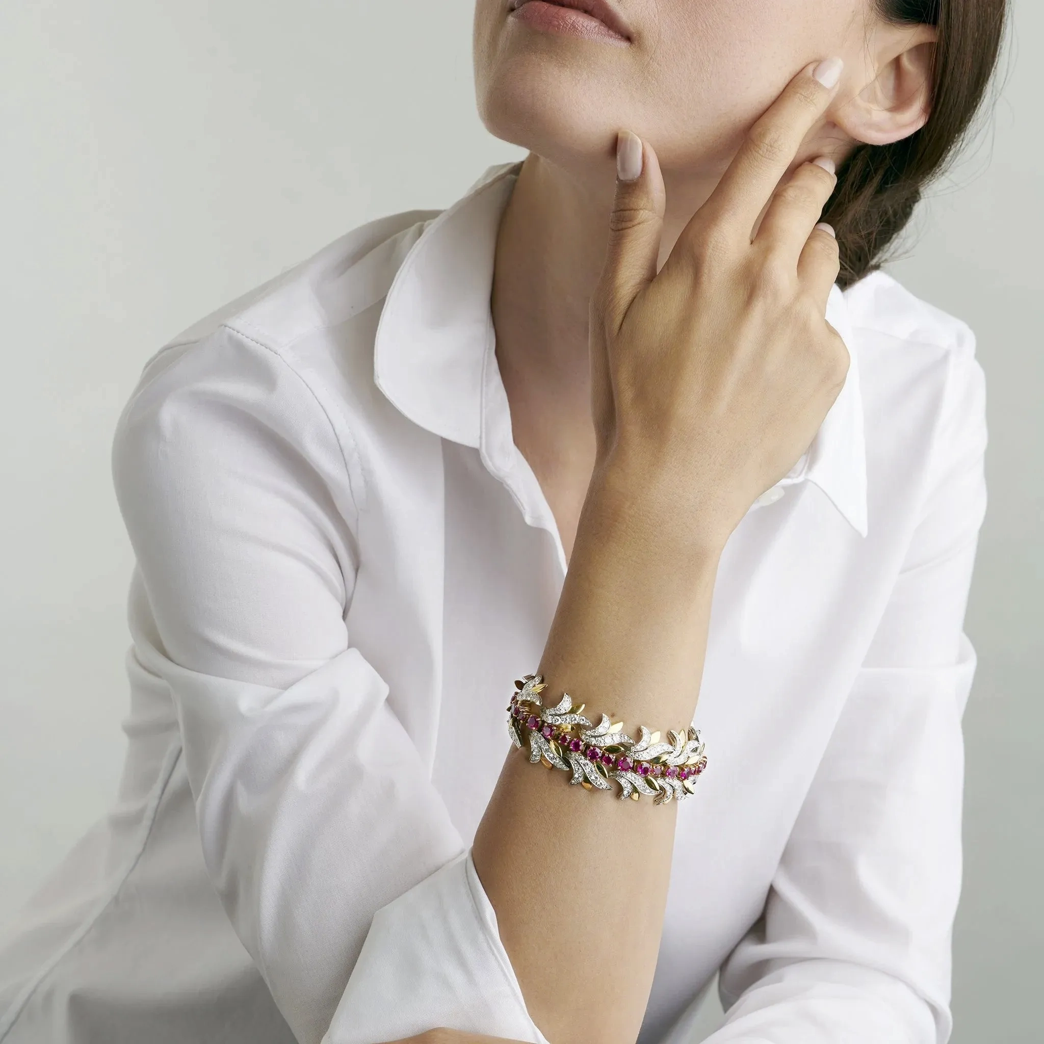 Tiffany &amp; Co. Burmese Ruby and Diamond Leaf Bracelet
