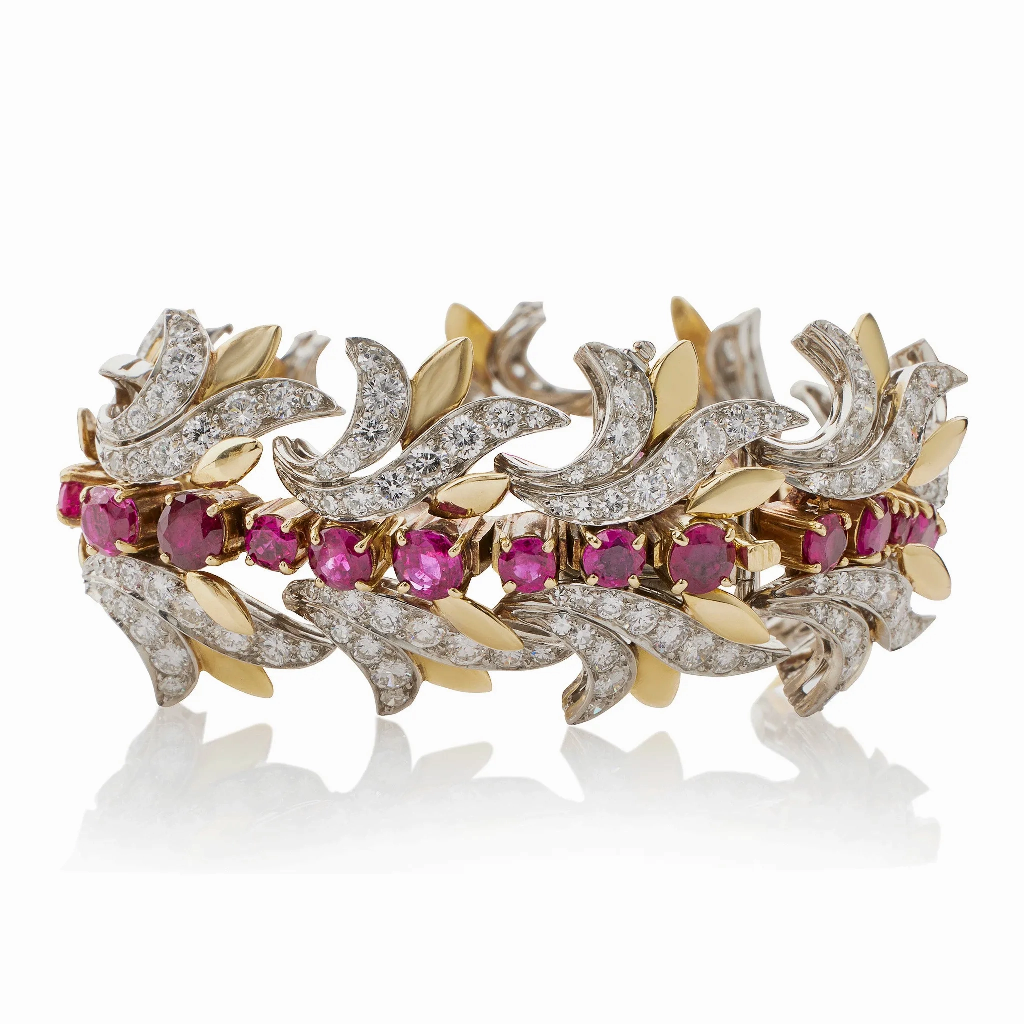 Tiffany &amp; Co. Burmese Ruby and Diamond Leaf Bracelet