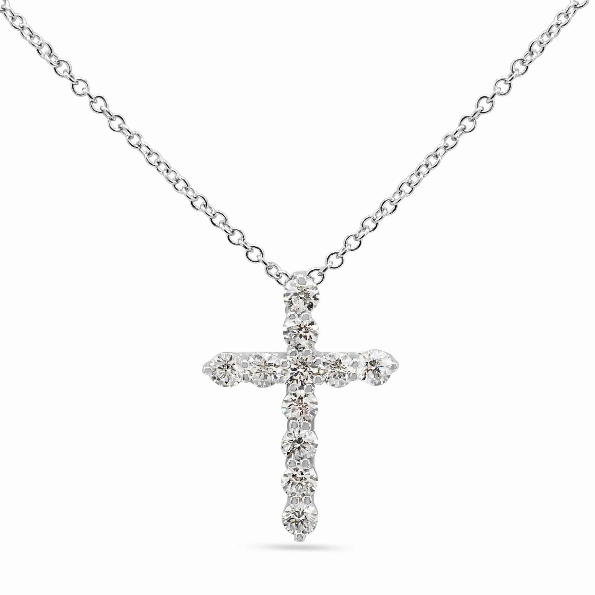Tiffany Diamond Cross Pendant, Small, On 16&quot; Necklace - Platinum