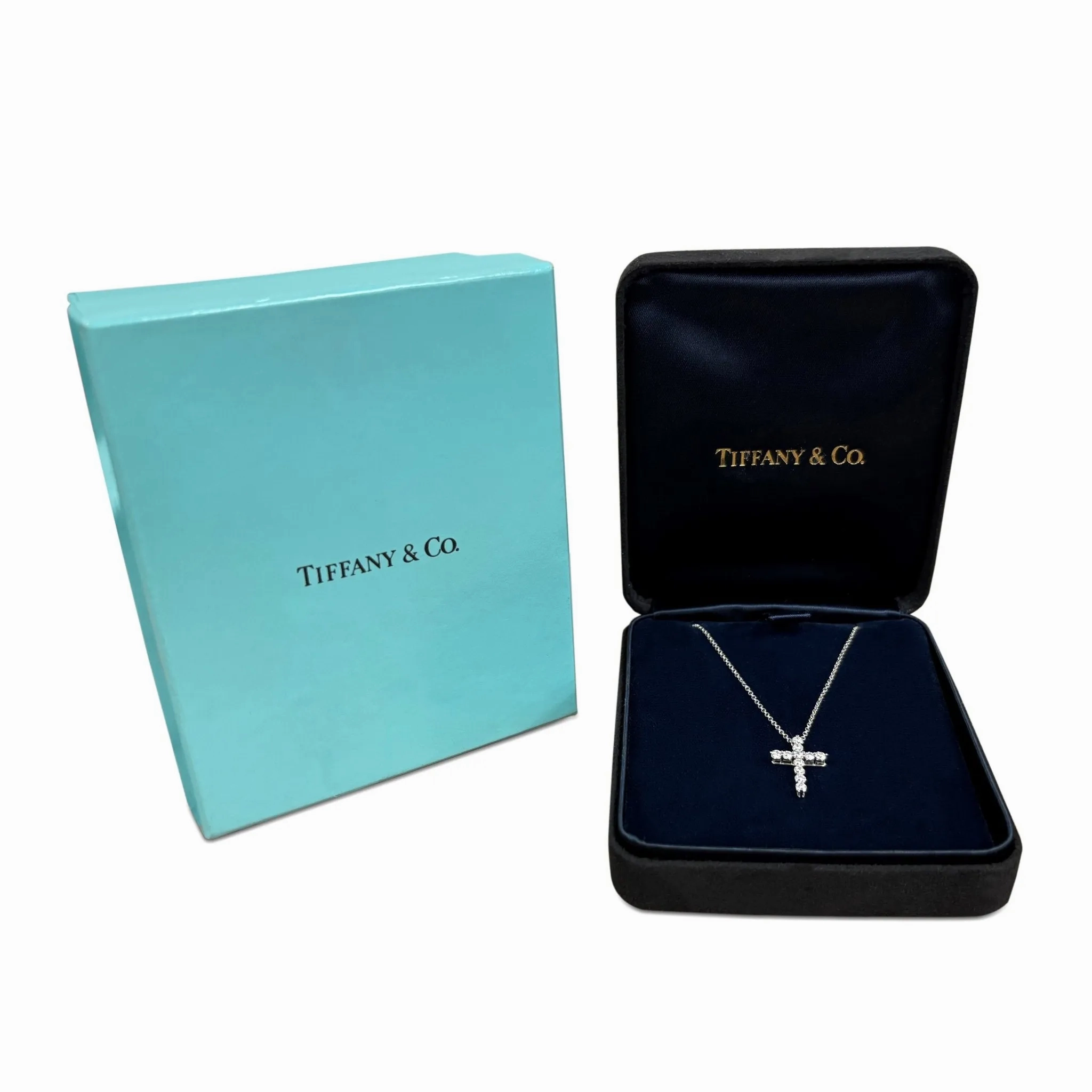 Tiffany Diamond Cross Pendant, Small, On 16&quot; Necklace - Platinum