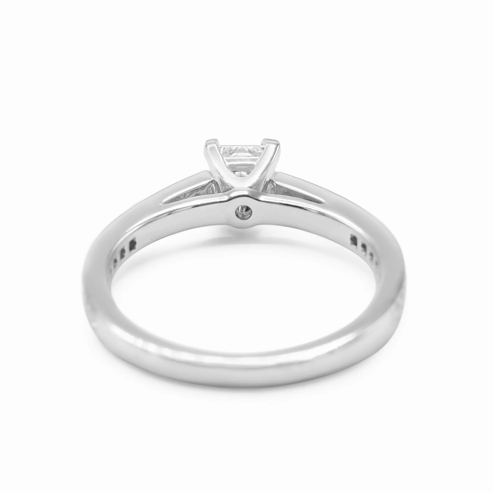 Tiffany Princess Cut Diamond Solitaire Ring, Diamond Shoulders