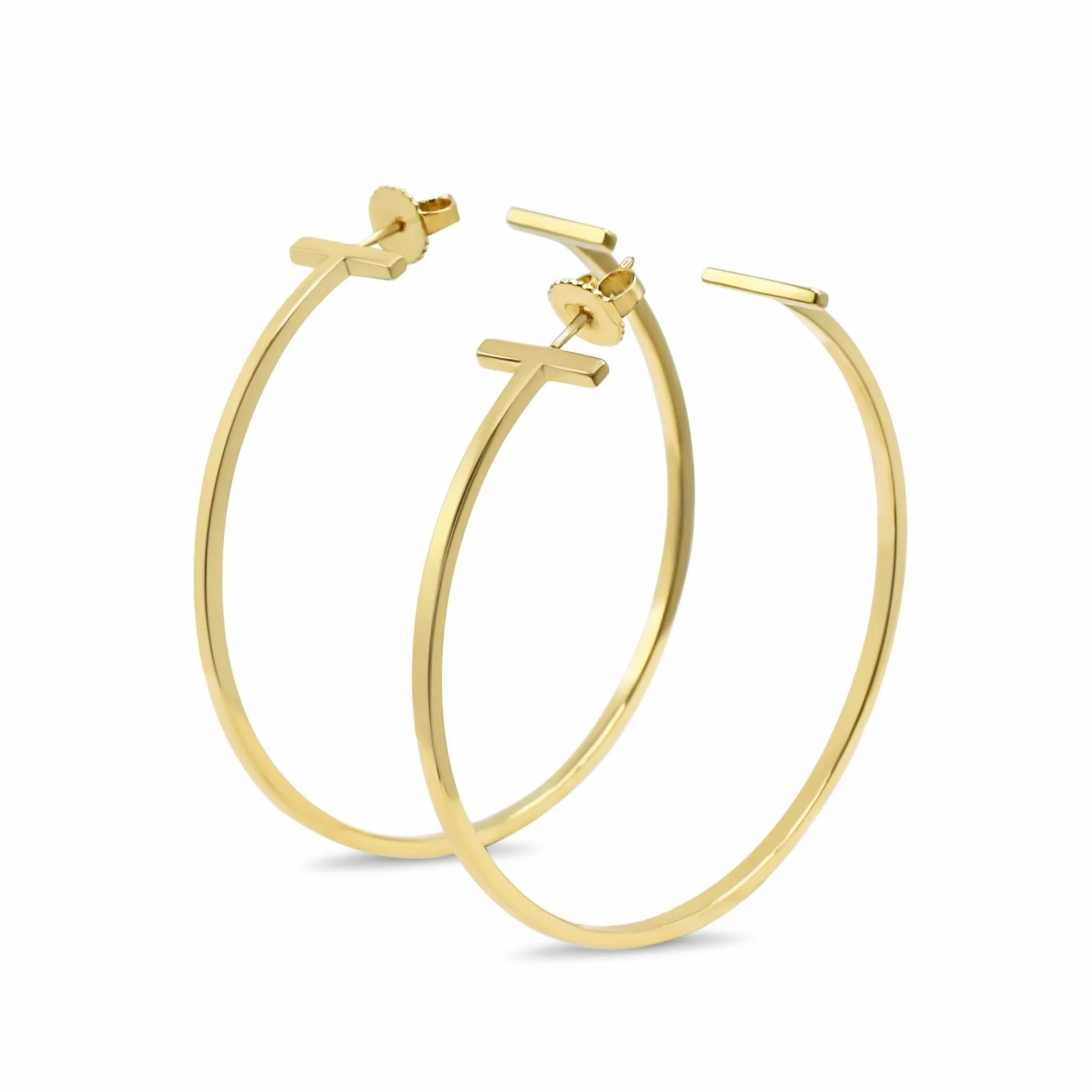 Tiffany T Wire Hoop Earrings XL - 18ct Yellow Gold