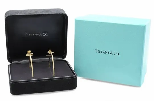 Tiffany T Wire Hoop Earrings XL - 18ct Yellow Gold