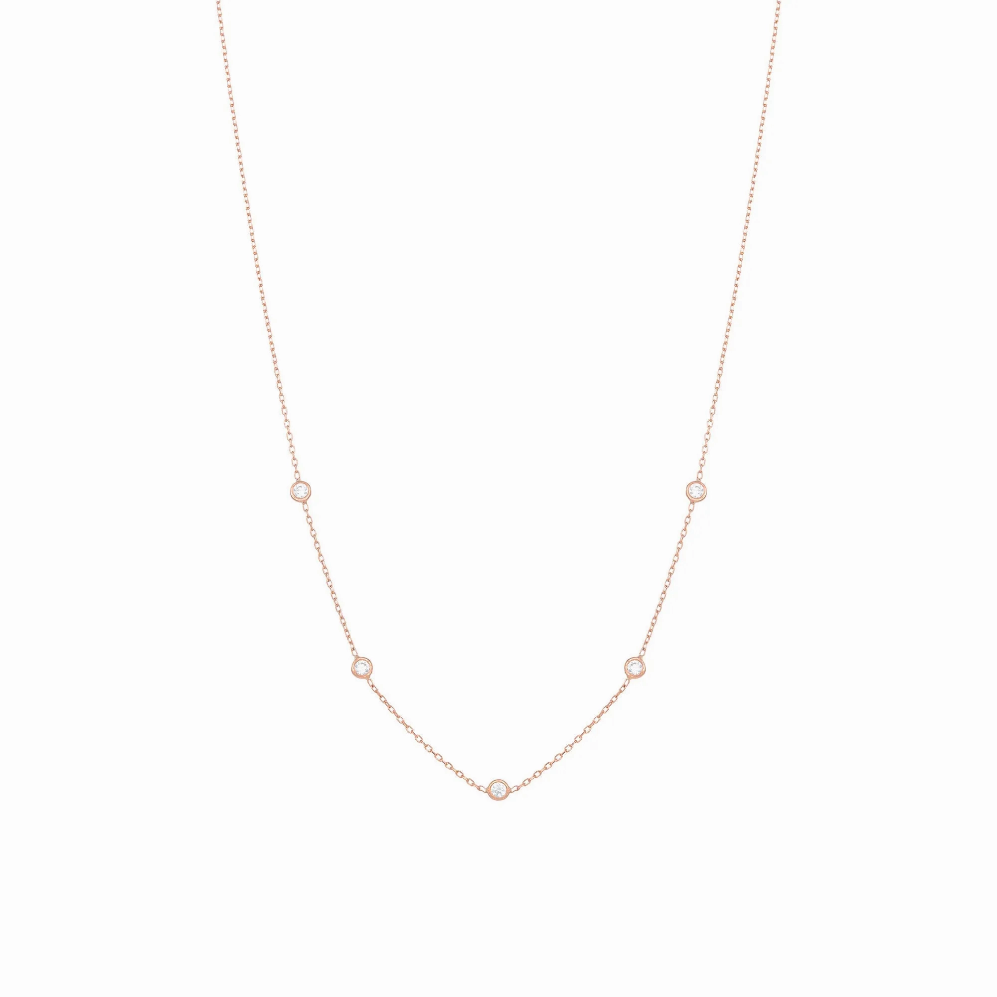 Tiny 18K Rose Gold Necklace w. Diamonds