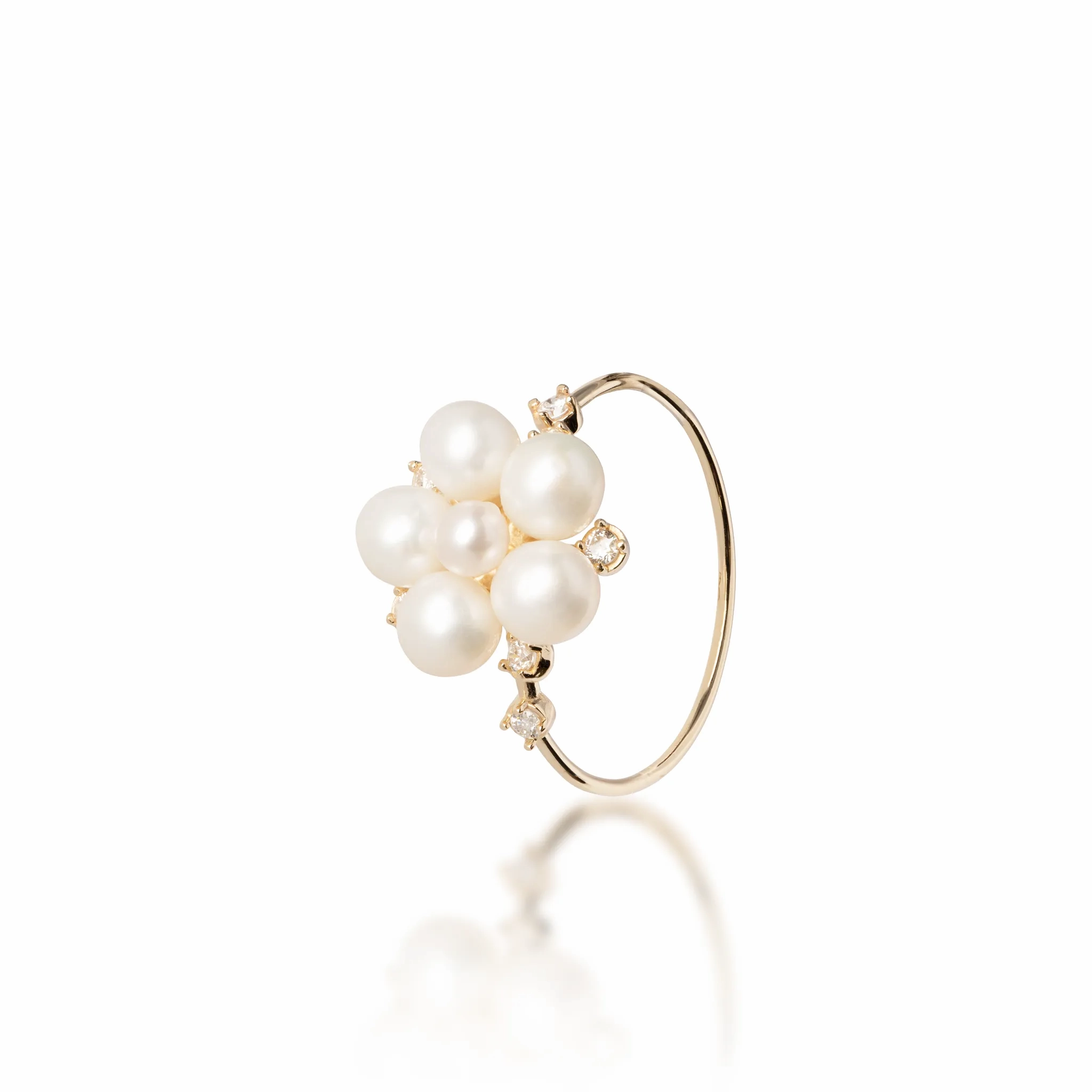 Tiny Bubbles Freshwater White Pearl Ring in Gold with Diamonds