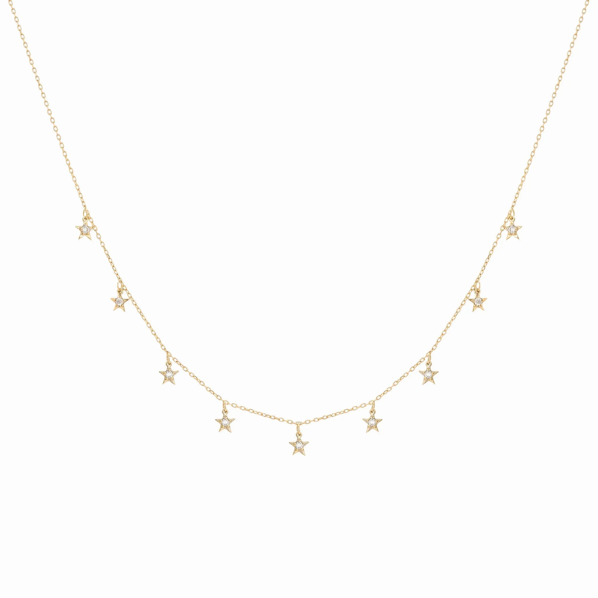 Tiny Star 18K Gold Necklace w. Diamonds