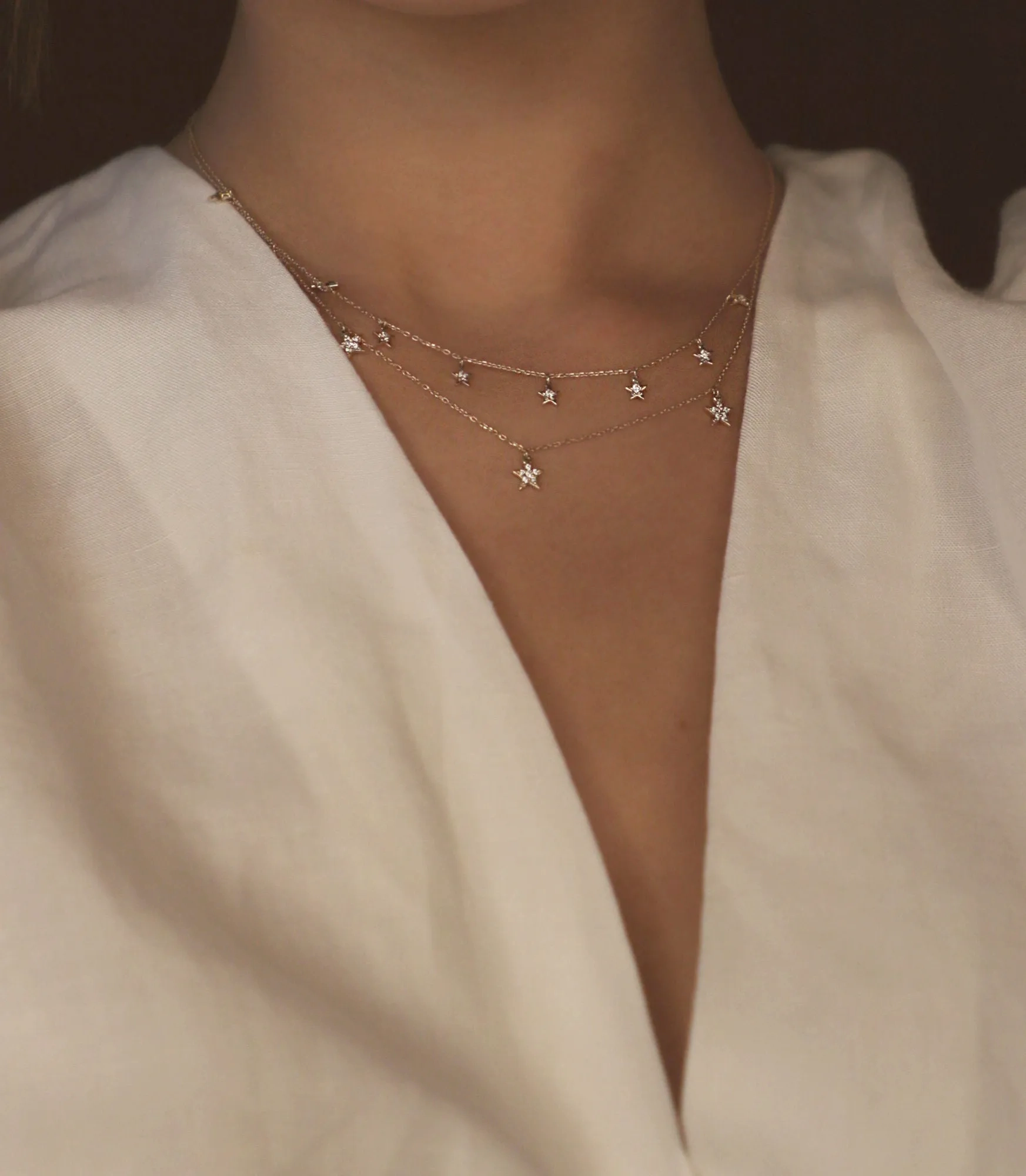 Tiny Star 18K Gold Necklace w. Diamonds