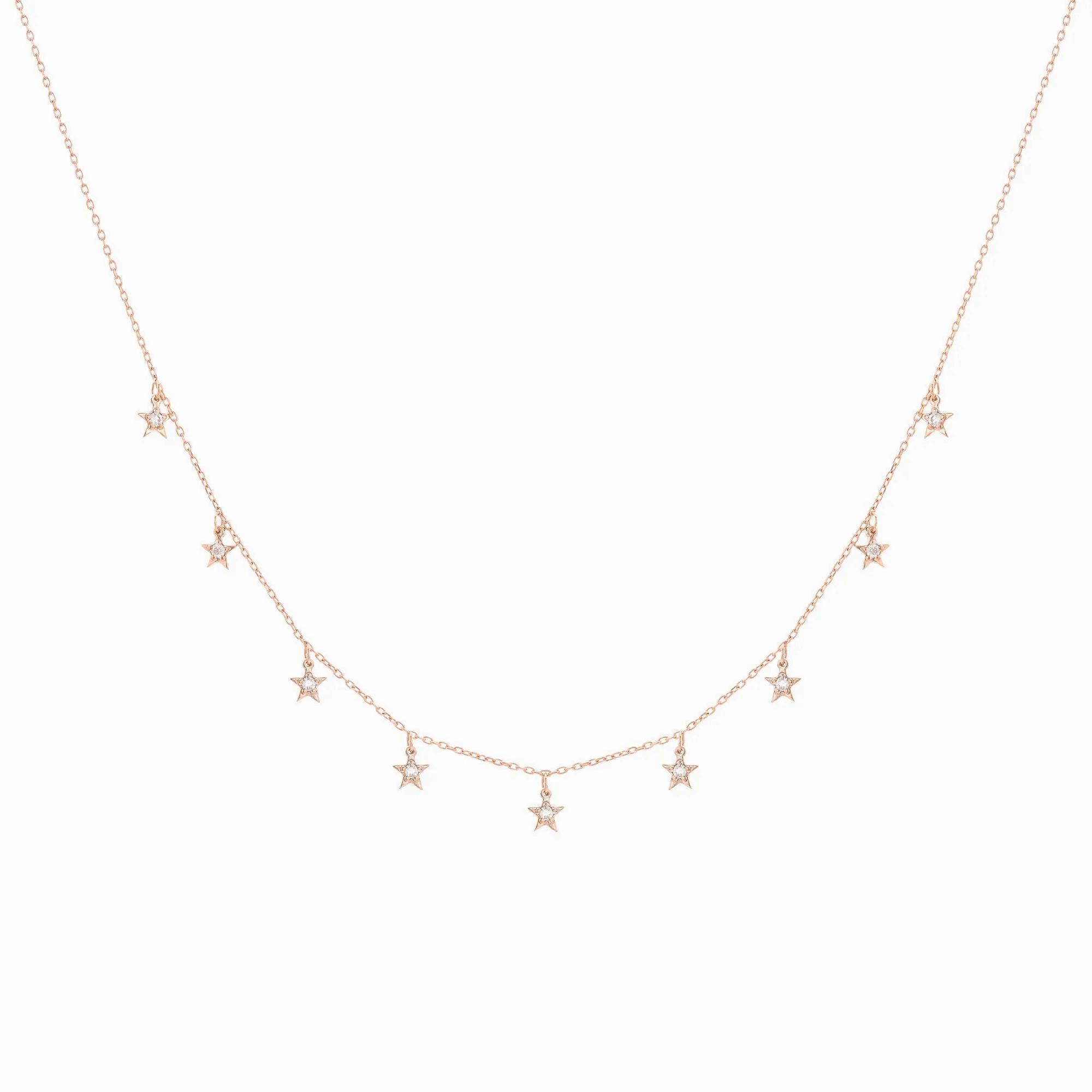 Tiny Star 18K Rose Gold Necklace w. Diamonds