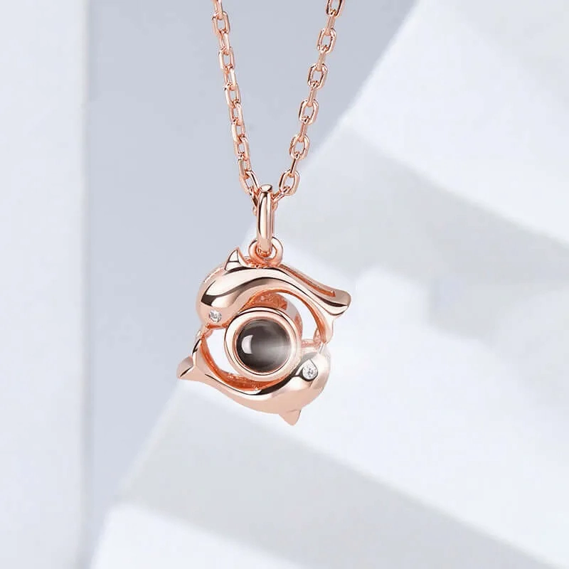 Trend Dolphin Pendant Silver Necklace With Picture Inside