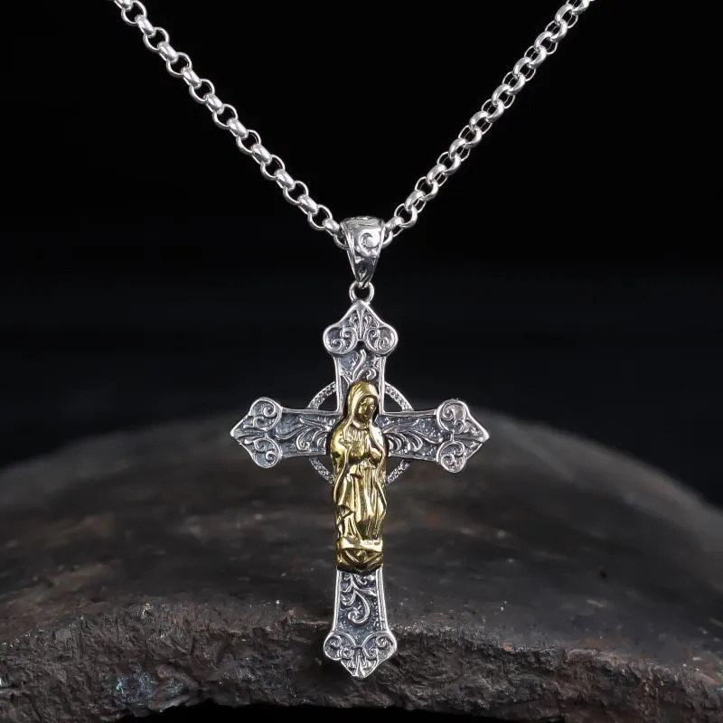 Trendy S925 Virgin Mary Cross Virgencita Necklace