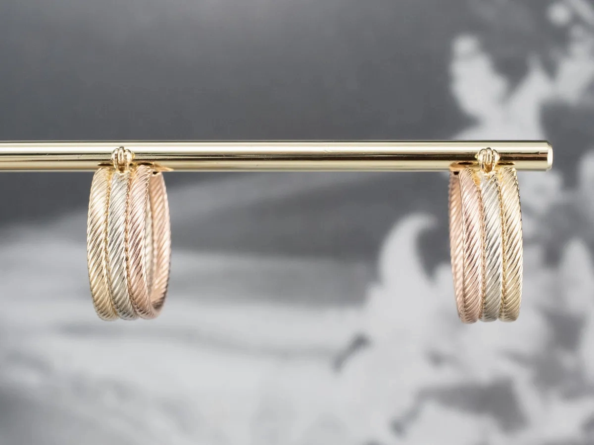 Tri-Color Gold Hoop Earrings