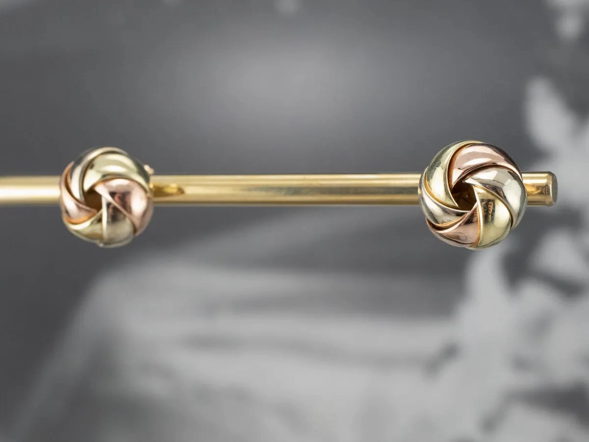 Tri Color Gold Knot Stud Earrings