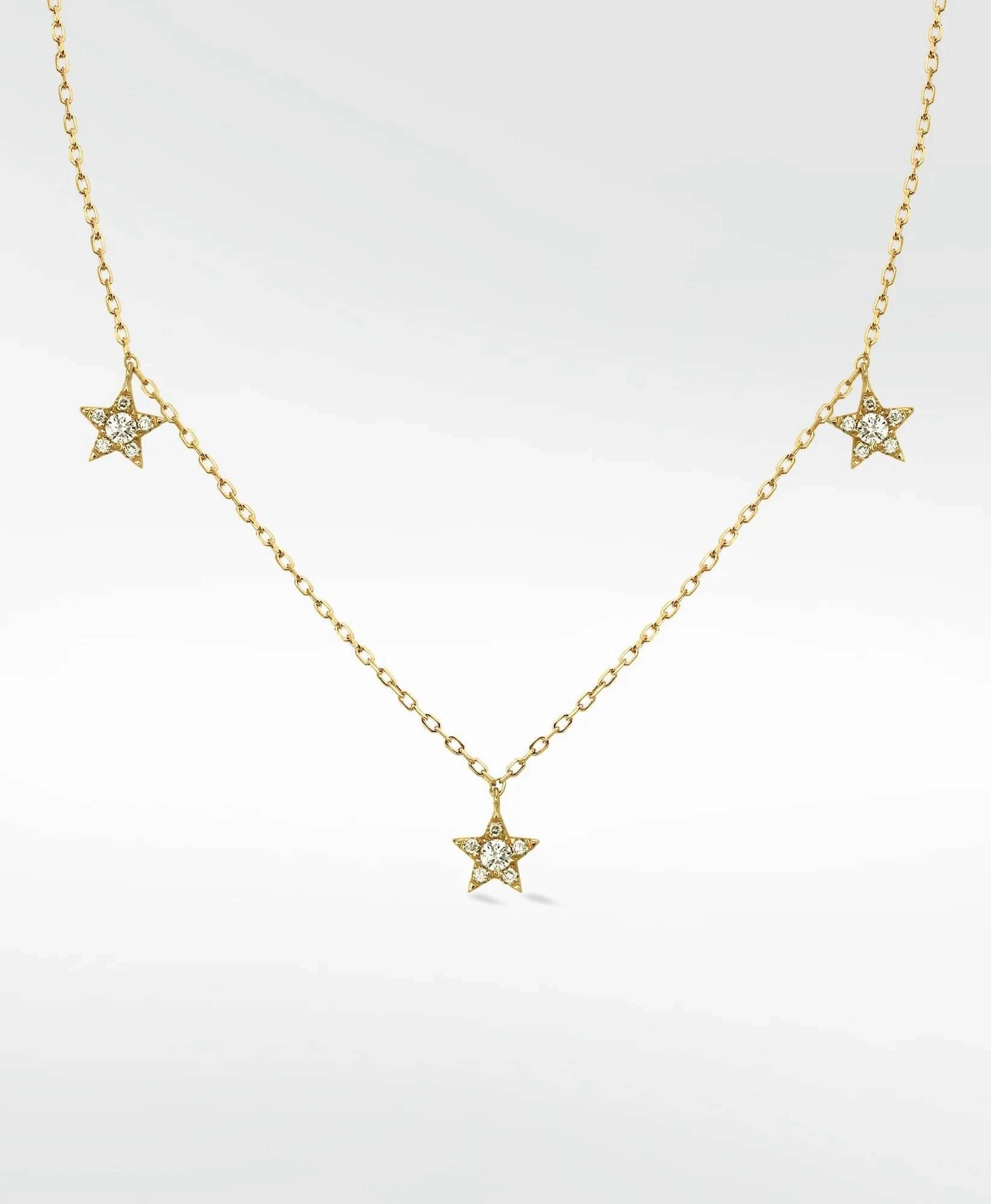 Tri-Star 14K Gold Necklace w. Lab-Grown Diamond