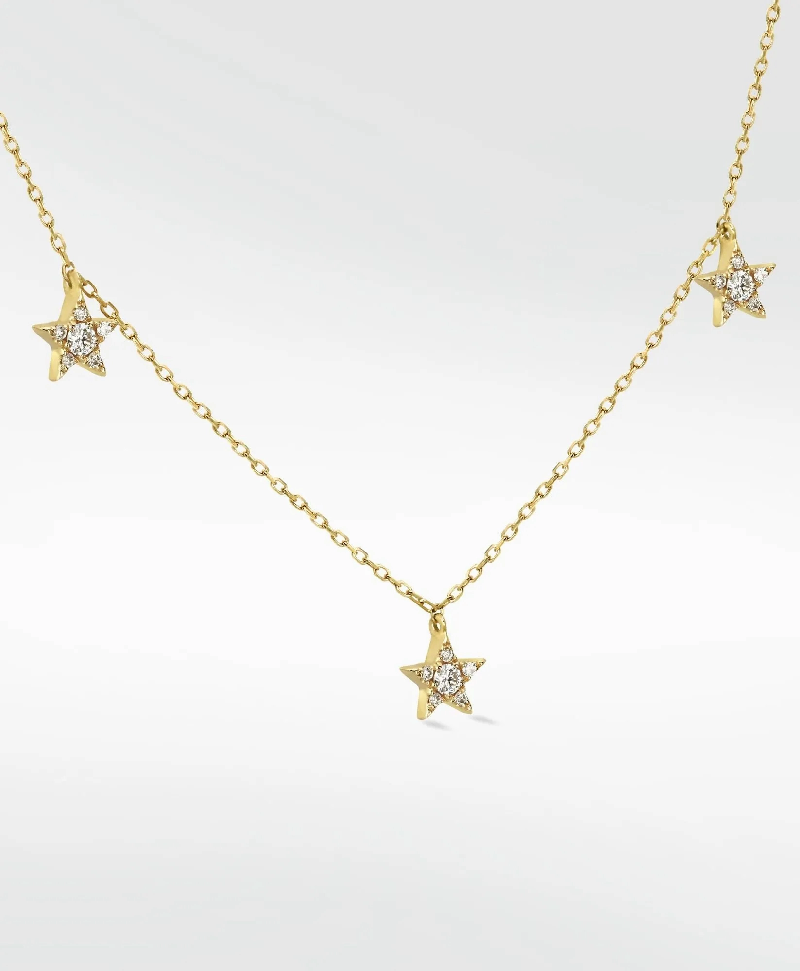 Tri-Star 14K Gold Necklace w. Lab-Grown Diamond