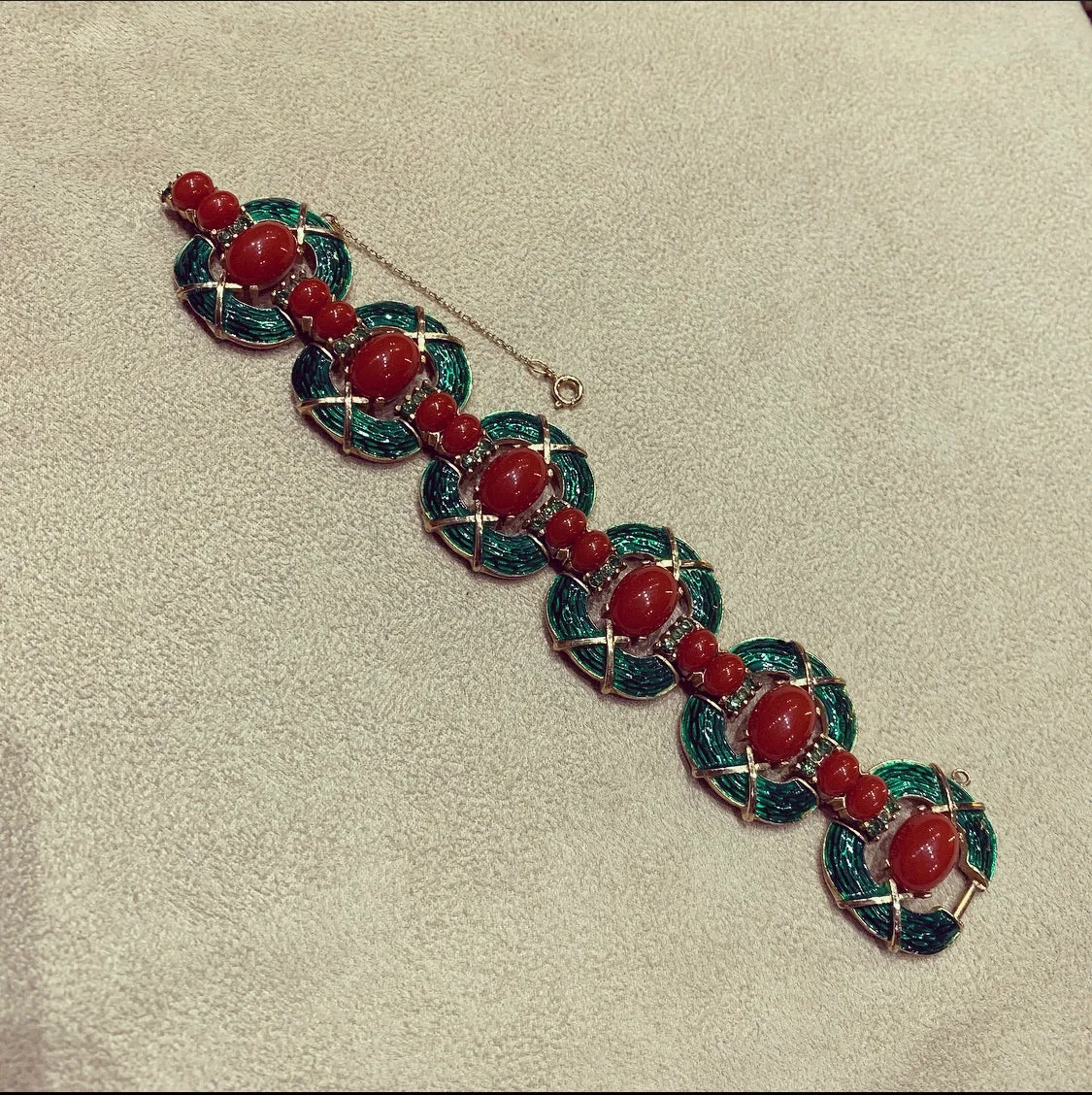 Trifari L??Orient Collection Green Carnelian Vintage Bracelet