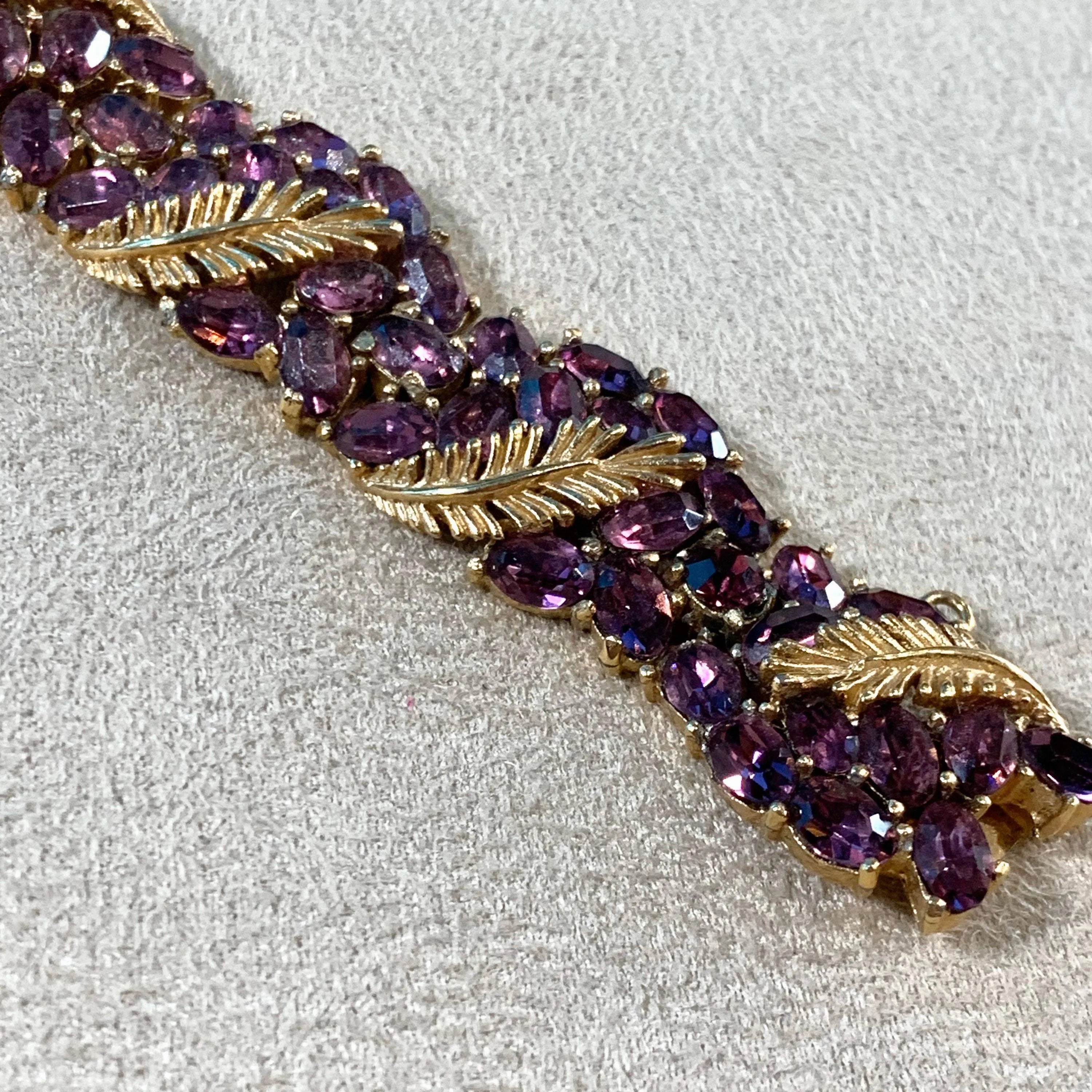 Trifari purple crystal vintage bracelet gold plated