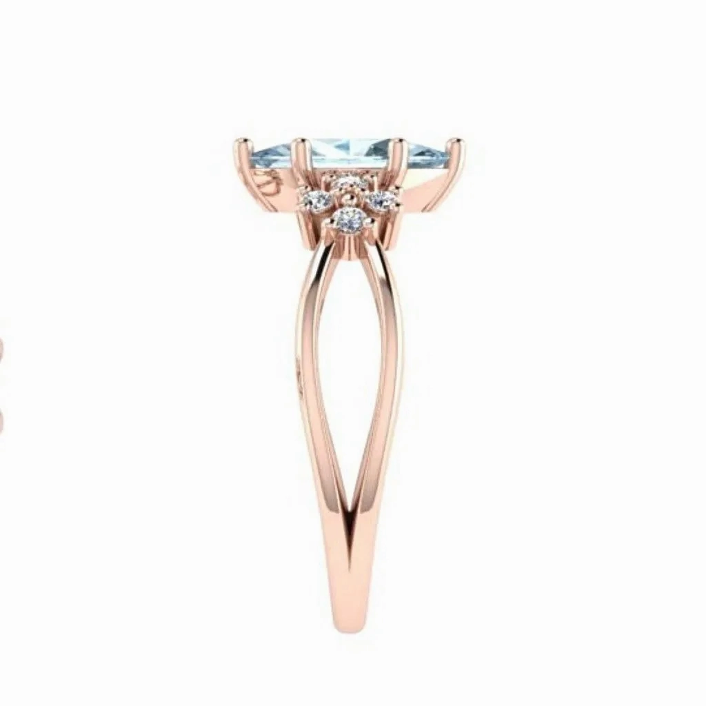 Trillion Blue Topaz and Diamond 18K Pink Gold