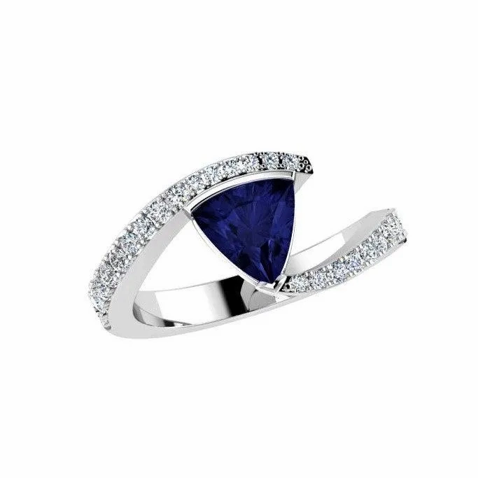 Trillion cut Tanzanite and Diamond Ring Yellow Gold