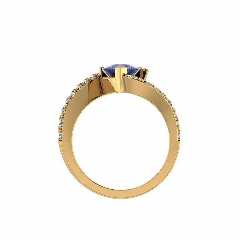 Trillion cut Tanzanite and Diamond Ring Yellow Gold