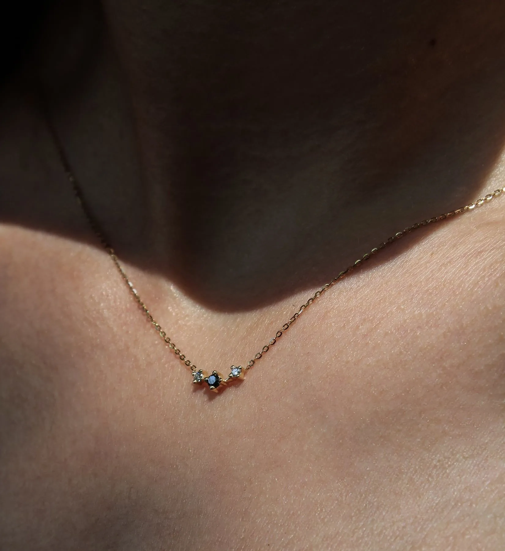 Trio Black Diamond Necklace 0.09 in 14K Yellow Gold