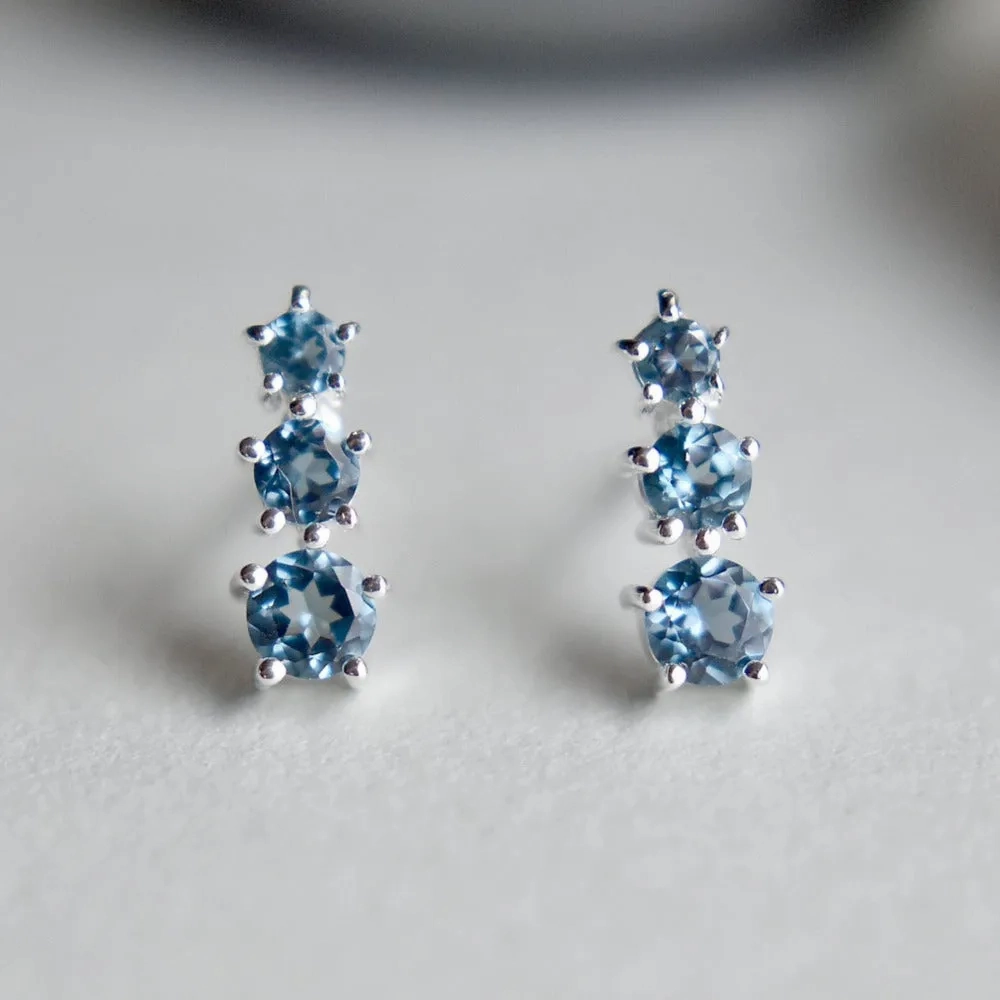 Triple Blue Topaz Studs