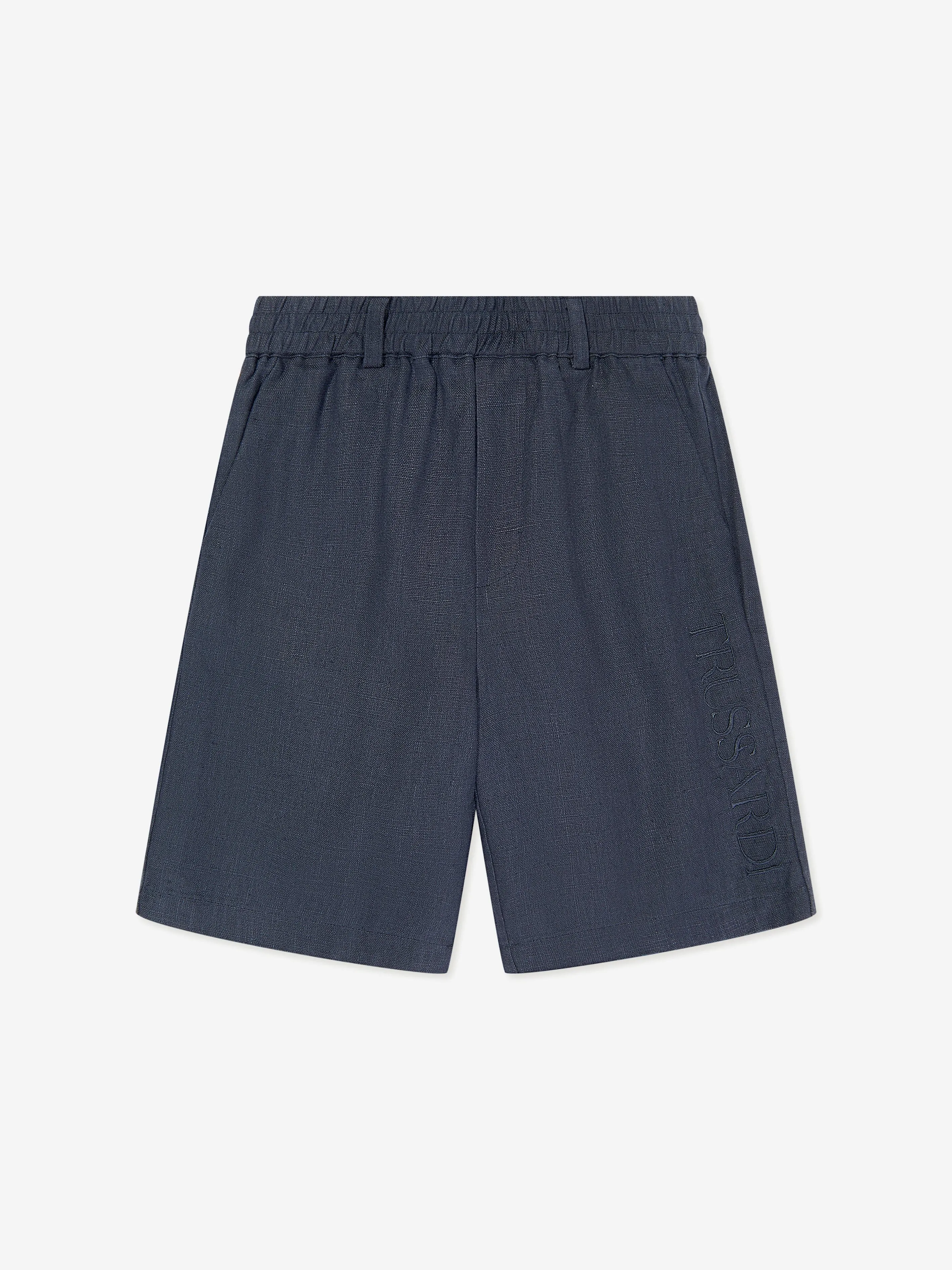 Trussardi Boys Nauta Leinen Bermuda Shorts in Blau