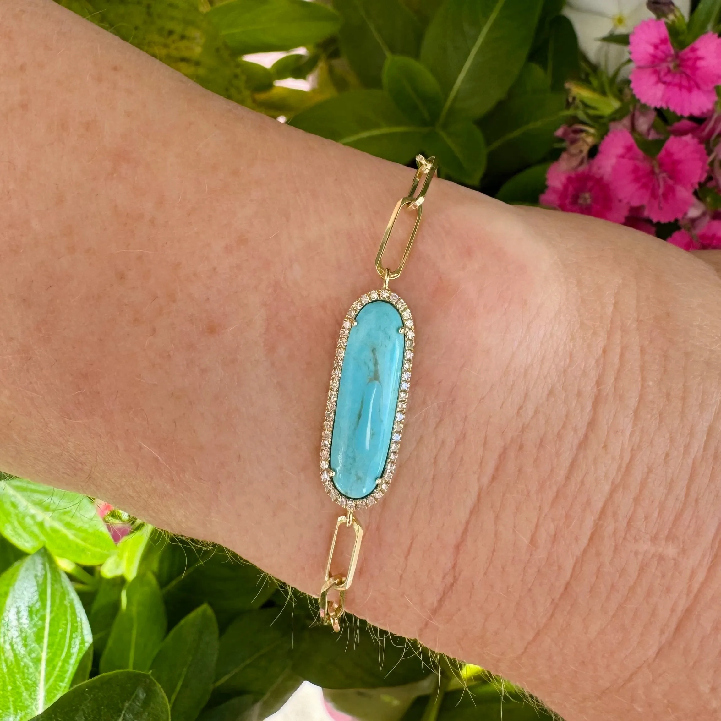 Turquoise &amp; Diamond Link Bracelet