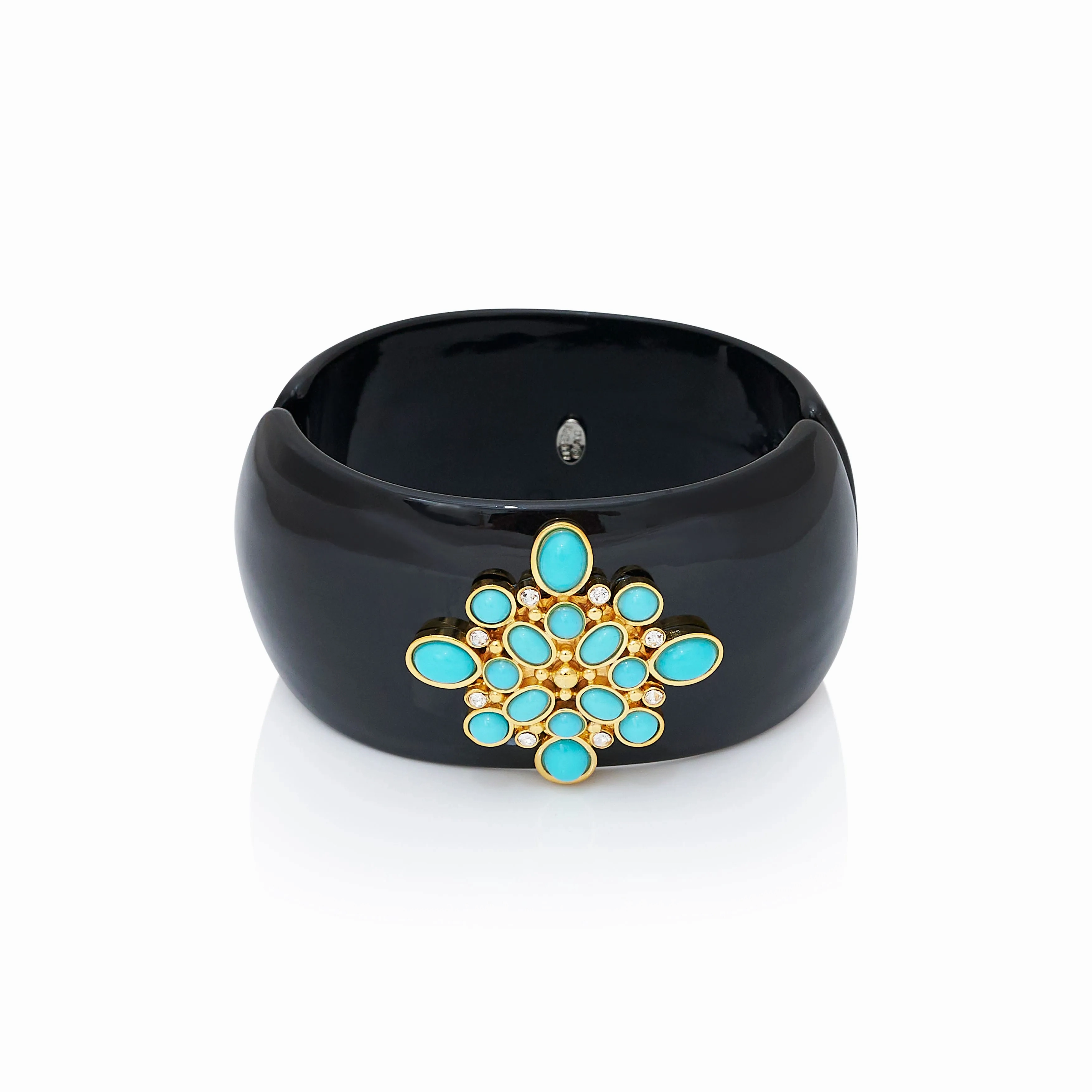 Turquoise Cabochon &amp; Black Cuff Bracelet