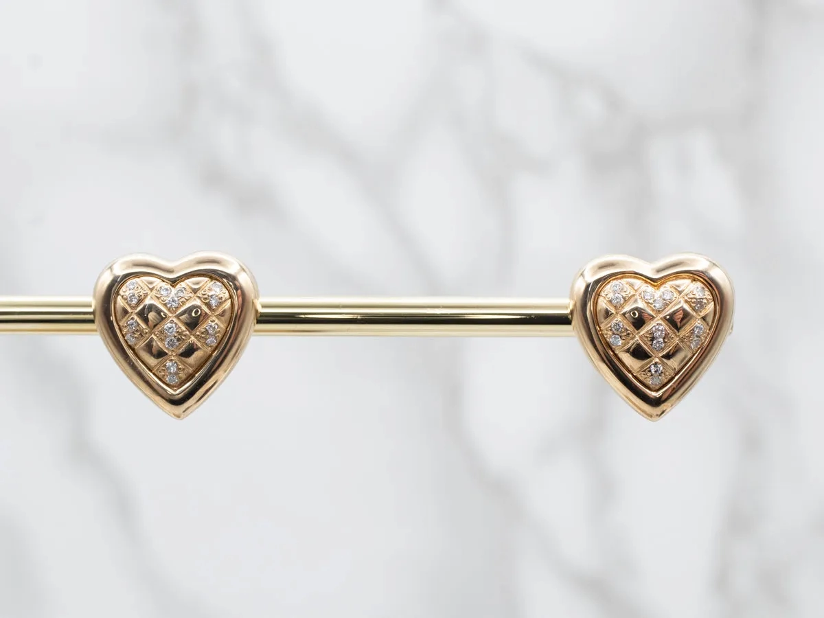 Twinkling Yellow Gold Heart Stud Earrings with Diamonds