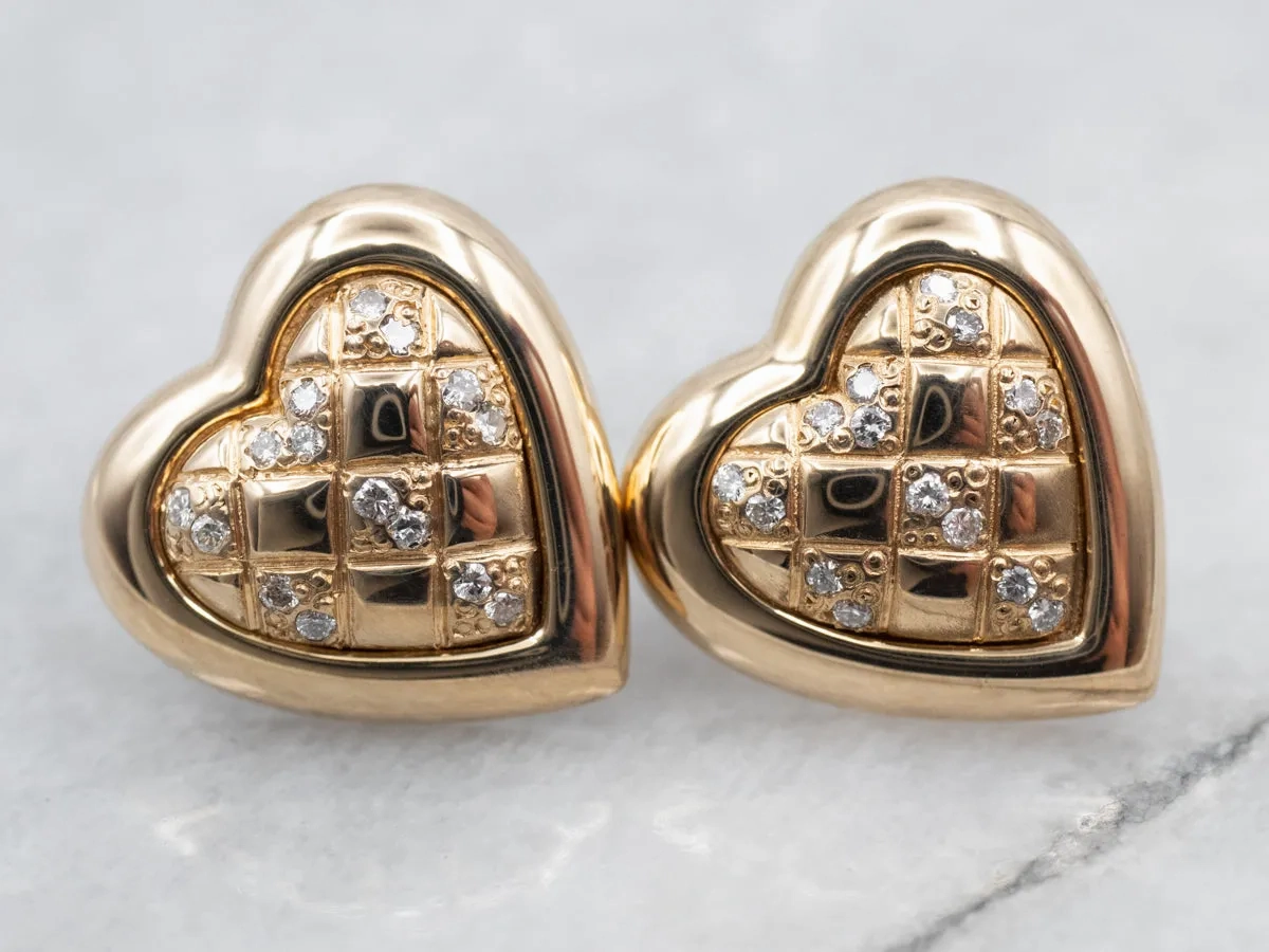 Twinkling Yellow Gold Heart Stud Earrings with Diamonds
