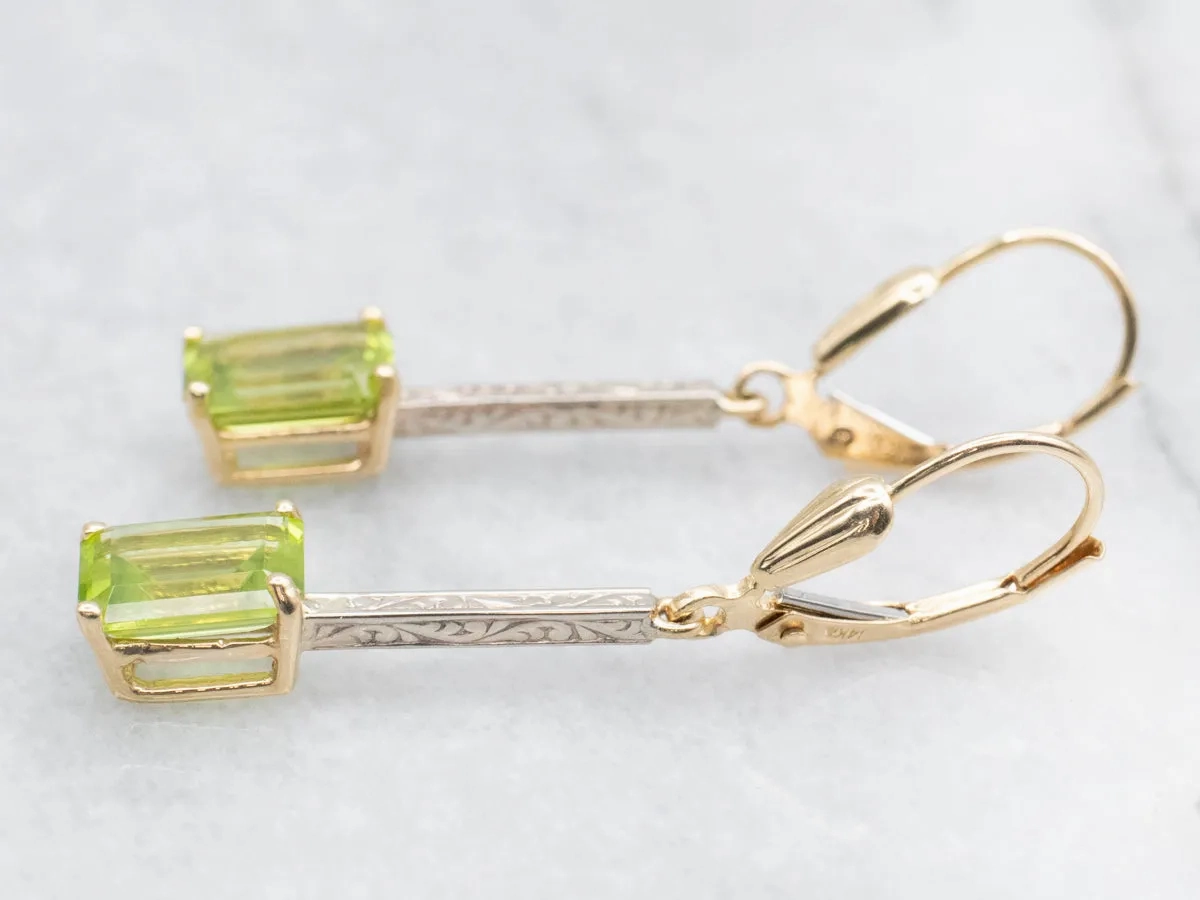 Two Tone Bar Set Peridot Drop Earrings