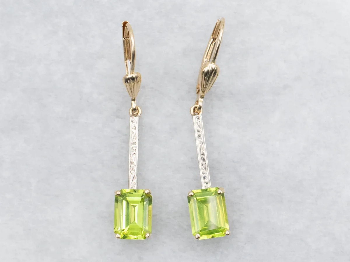 Two Tone Bar Set Peridot Drop Earrings