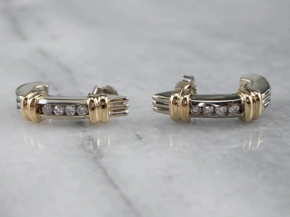 Two Tone Gold Diamond Drop Earrings