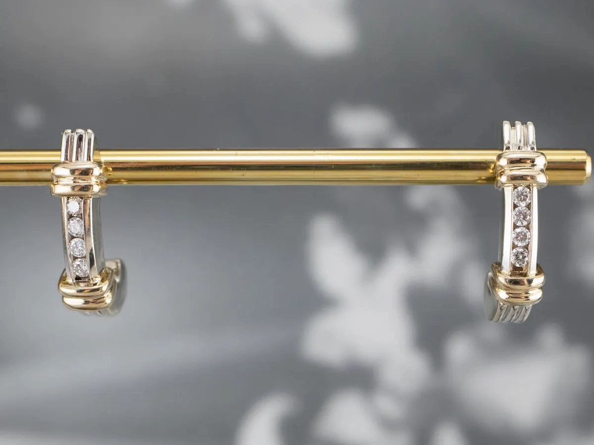 Two Tone Gold Diamond Drop Earrings