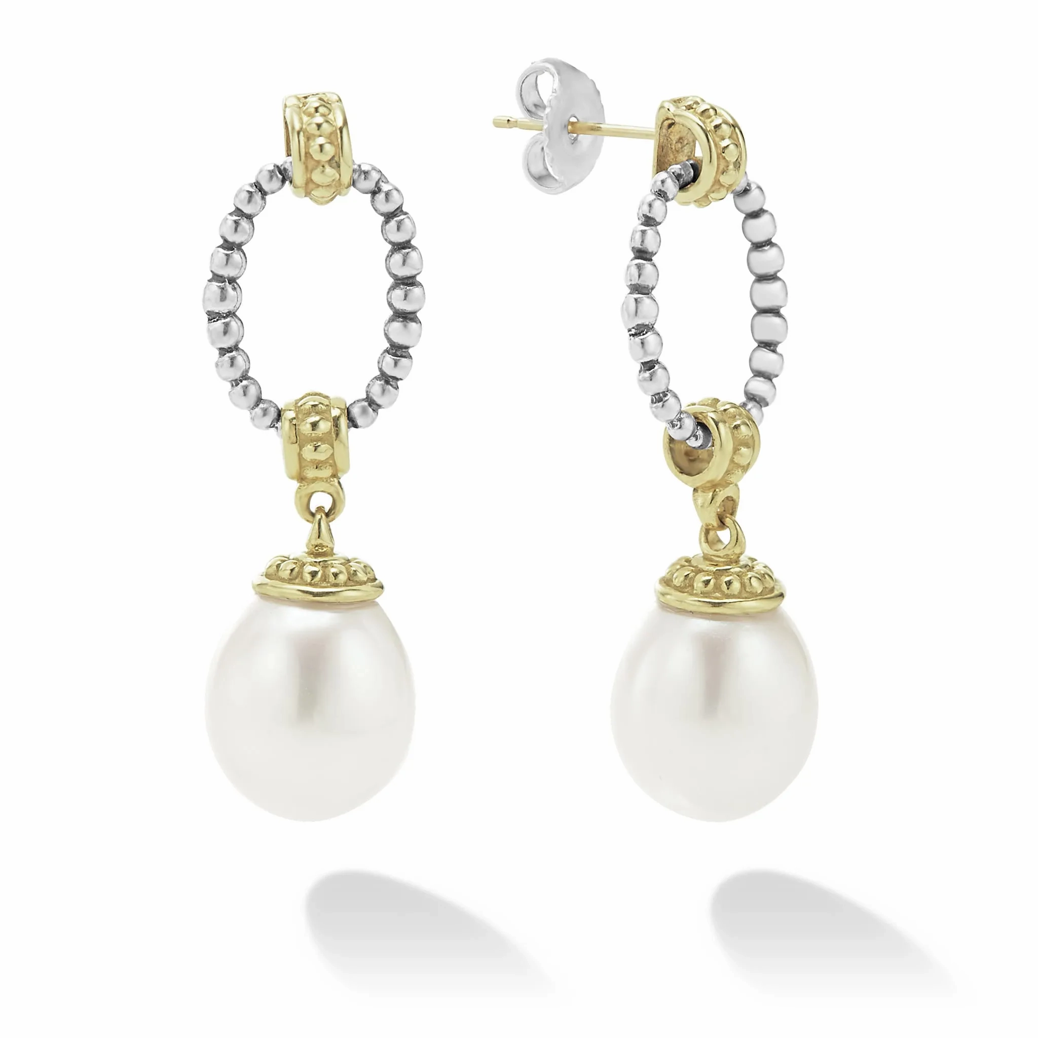 Two-Tone Pearl Oval Drop Earrings