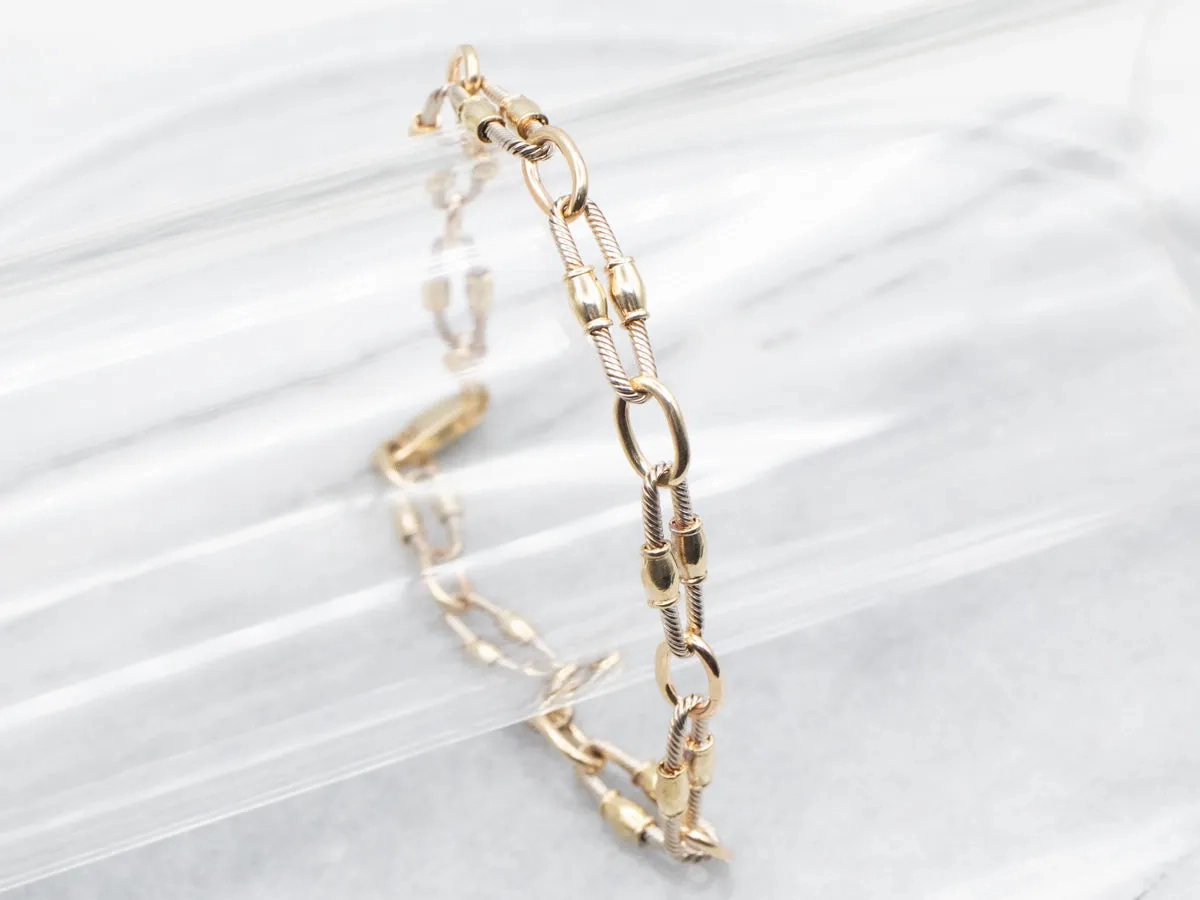 Two Tone Textured Oval Link Chain Bracelet