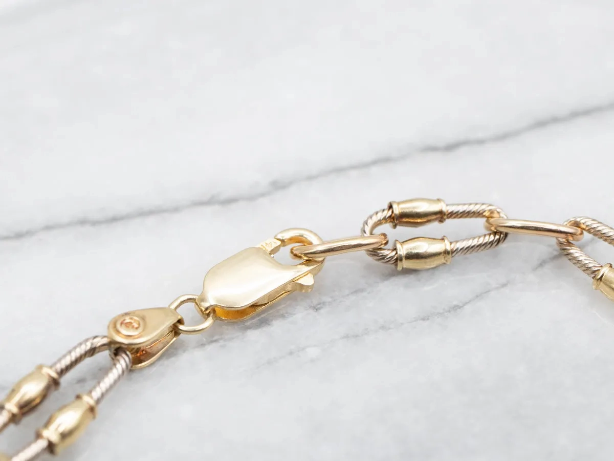 Two Tone Textured Oval Link Chain Bracelet
