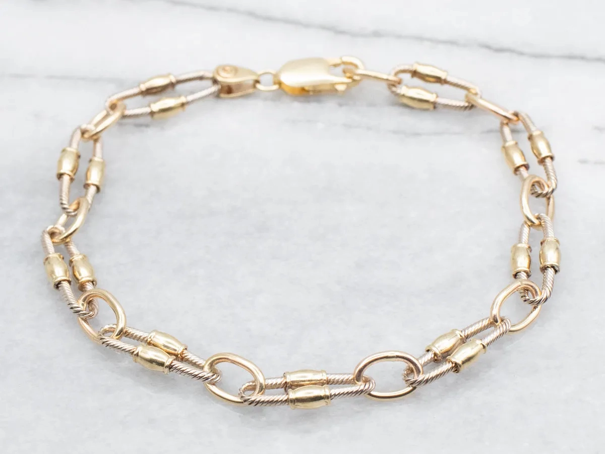 Two Tone Textured Oval Link Chain Bracelet