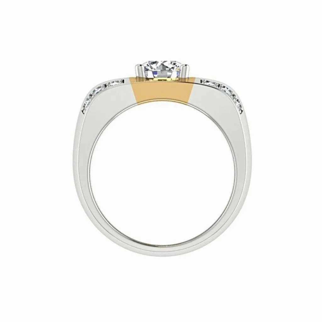 Two Tone Wide Diamond Ring 14K Yellow and White Gold