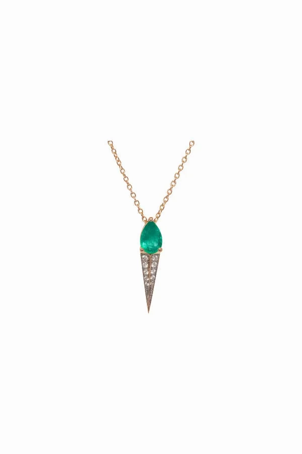 Unitaire 18K Rosegold Necklace w. Diamond &amp; Emerald